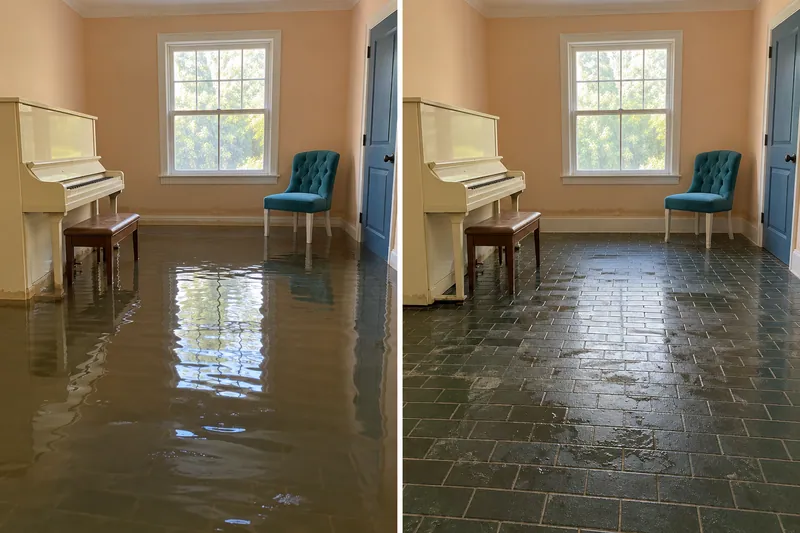 Water Extraction in Rockwall — standing water and damp floor after bulk removal